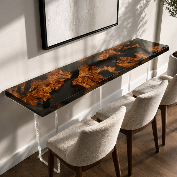 Cunninghamia Burl Transparent Black Epoxy Resin Console Table