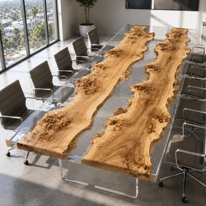 Poplar Burl Crystal Clear Epoxy Resin Conference Table