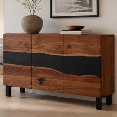 Walnut Wood Black Stream Epoxy Resin Entrance Cabinet
