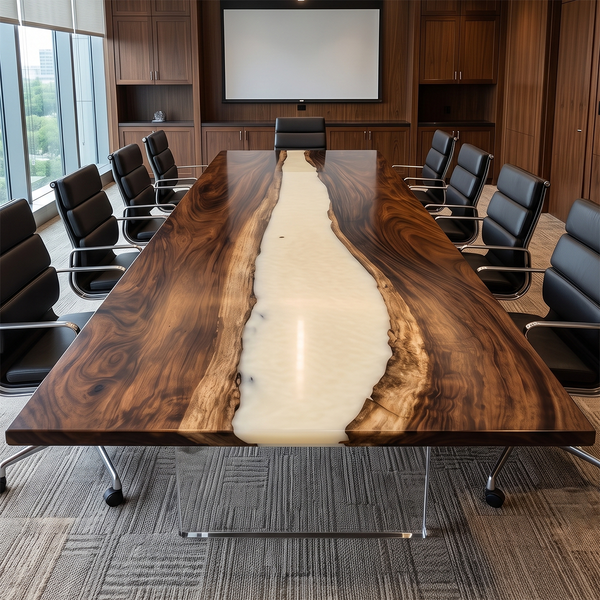Walnut Wood White River Inlay Epoxy Resin Conference Table