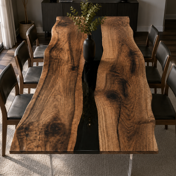 Black Walnut Black River Live Edge Epoxy Resin Dining Table
