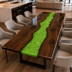 Black Walnut Wood Swirl Green River Epoxy Resin Dining Table