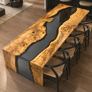 Poplar Burl Black Transparent Epoxy Resin Waterfall Table