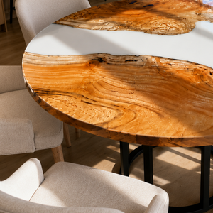 Japanese Beech Natural Organic Wood Form White Epoxy Resin Round Table