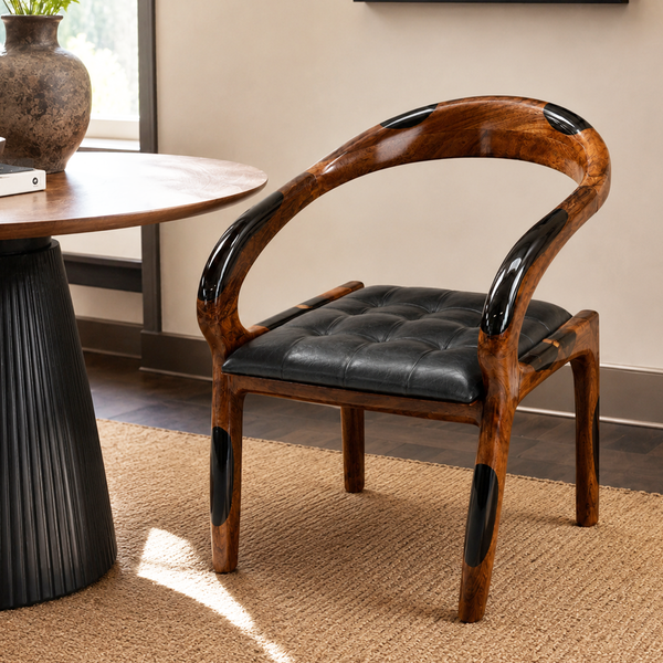 Walnut Solid Wood Black Resin Accent Epoxy Resin Chair