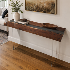 Black Walnut Transparent Black River Epoxy Resin Console Table