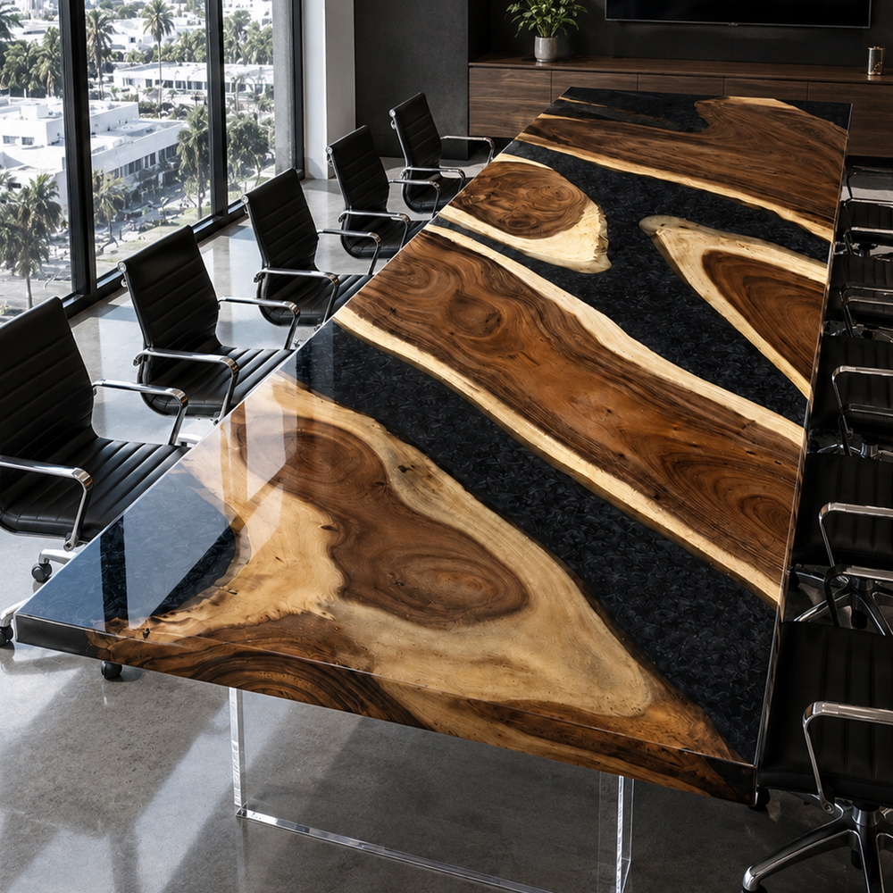 Walnut Luxury Onyx Wave Contemporary Epoxy Resin Conference Table