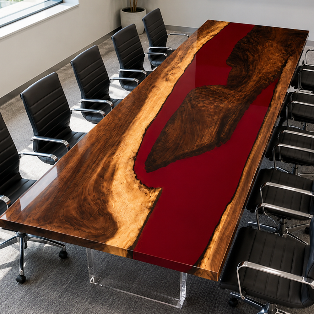 Walnut Magma Red Epoxy Resin Conference Table