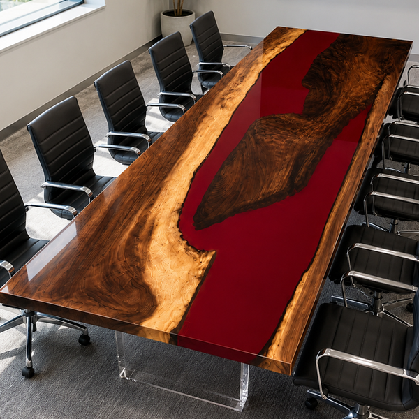 Walnut Magma Red Epoxy Resin Conference Table