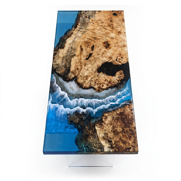Poplar Burl Coastal Wave Island Epoxy Resin Conference Table