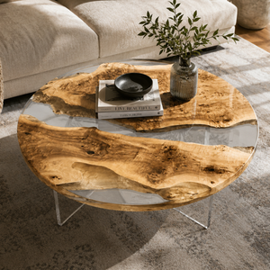 Poplar Glacial Stream Clear Round Epoxy Resin Coffee Table