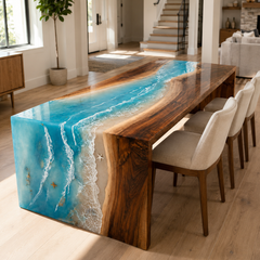 Walnut Coastal Tide Epoxy Resin Waterfall Table