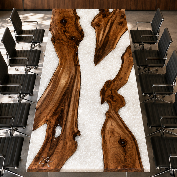 Black Walnut White Pearl River Glossy Epoxy Resin Conference Table