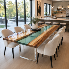 Walnut Live Edge Green River Transparent Epoxy Resin Dining Table
