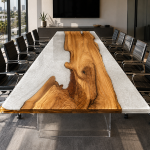 Olive Wood Crystal Epoxy Resin Conference Table