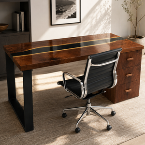 Black Walnut Live Edge Storage River Epoxy Resin Desk