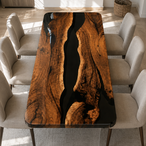 Black Walnut Natural Grain River Epoxy Resin Dining Table