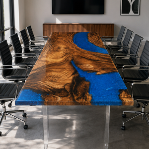 Walnut Deep Ocean Wave Epoxy Resin Conference Table