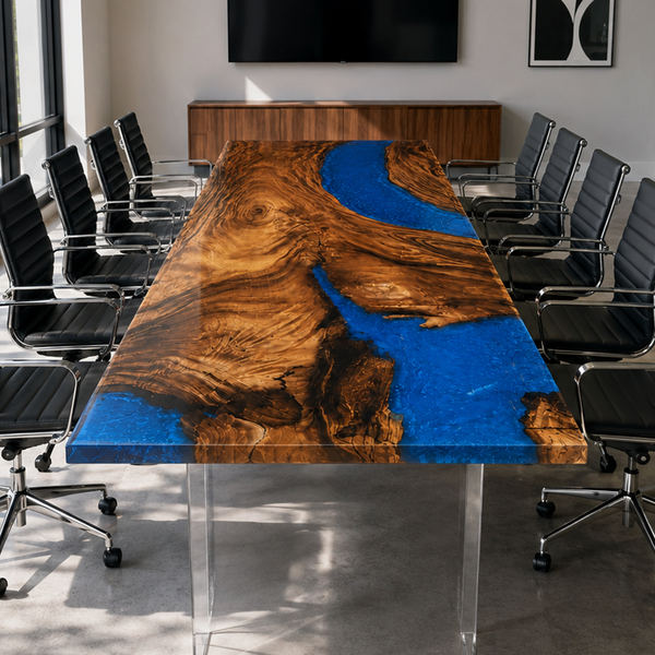 Walnut Deep Ocean Wave Epoxy Resin Conference Table