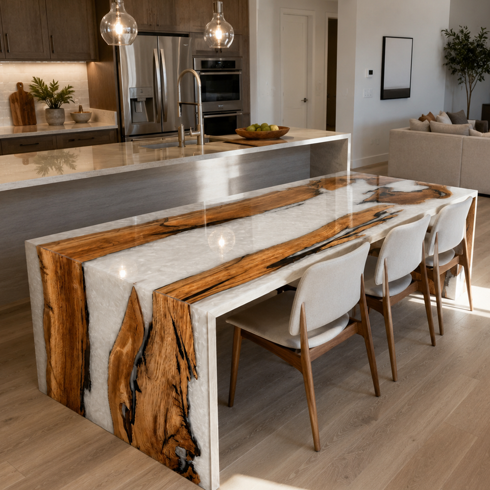Olive Wood Crystal Epoxy Resin WaterFall Table