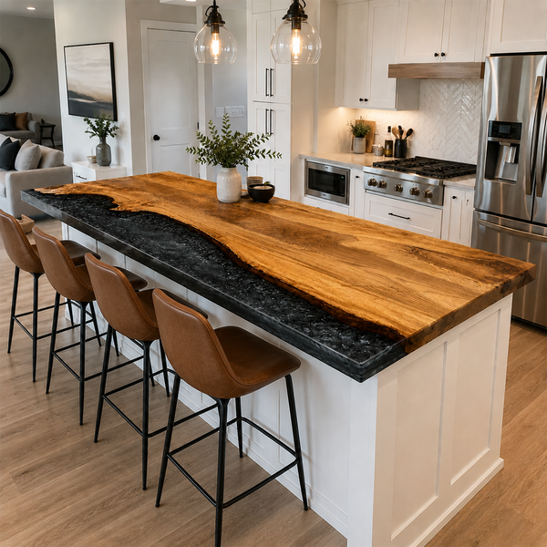Walnut Wood Executive Custom River Style Epoxy Resin Countertop