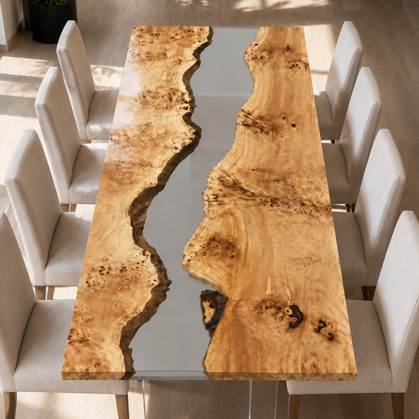 Poplar Burl Golden Cluster Translucent Epoxy Resin Dining Table