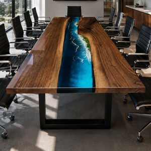 Black Walnut Wood Island Stream Center Inlay Epoxy Resin Conference Table
