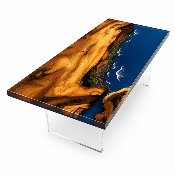 Walnut Rocky Coastline Epoxy Resin Coffee Table