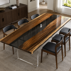 Walnut Wood Black River Transparent Epoxy Resin Dining Table
