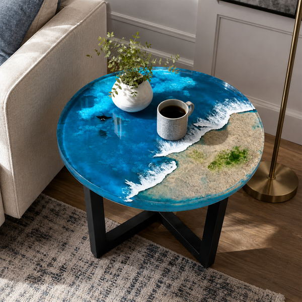 Pure Resin Transparent Ocean Wave Round Side Table