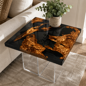 Cunninghamia Transparent Black Burl Square Epoxy Resin Side Table