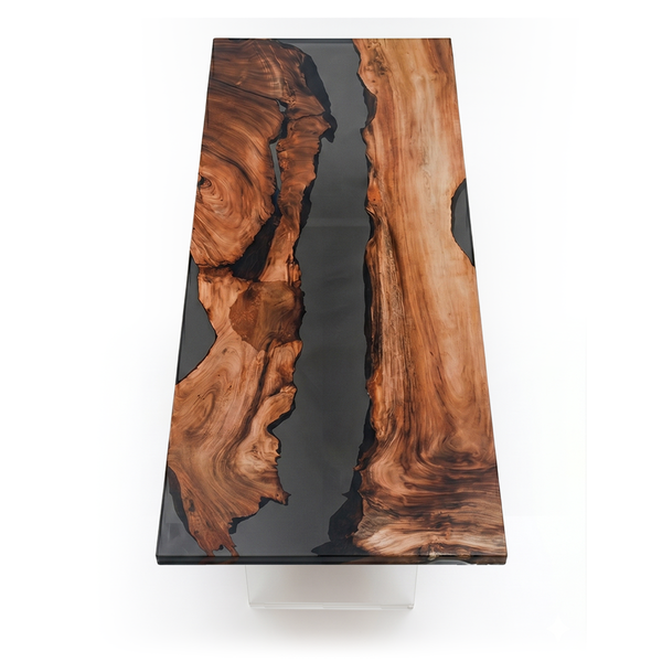 Black Walnut High-Gloss Black Transparent Epoxy Resin Conference Table