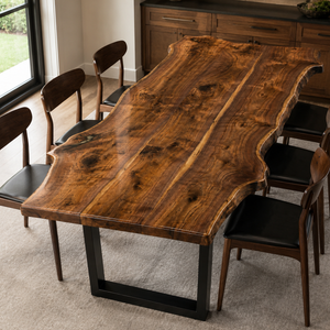 Black Walnut Organic Live Edge Curled Grain Wood Slab Table