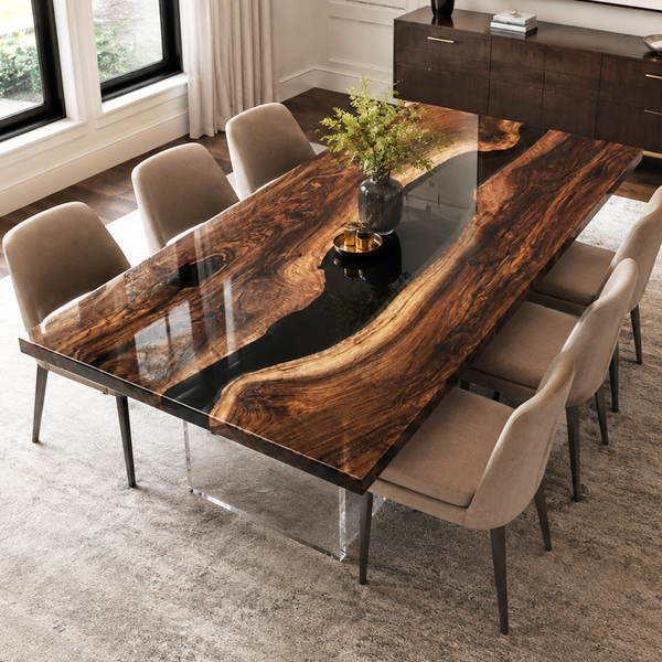 Black Walnut Black River Epoxy Resin Dining Table