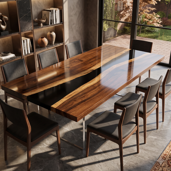 Walnut Black River Transparent Epoxy Resin Dining Table