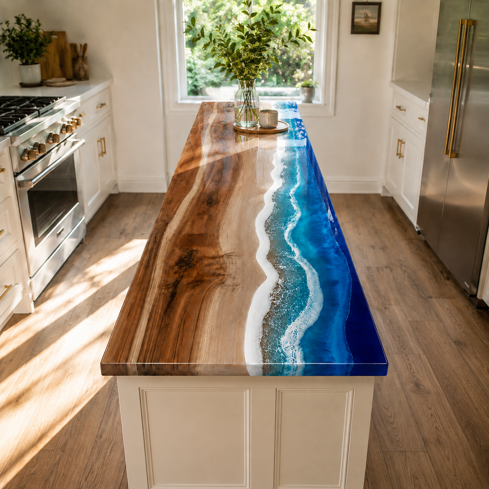 Walnut Ocean Wave Epoxy Resin Countertop