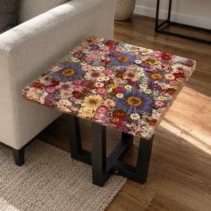 Pure Resin Botanical Meadow Floral Square Side Table