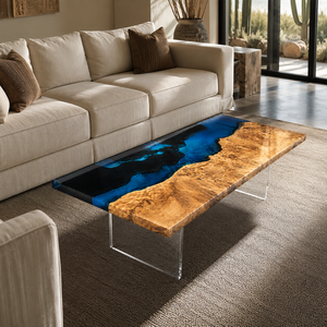Poplar Burl Deep Blue Ocean Epoxy Resin Coffee Table