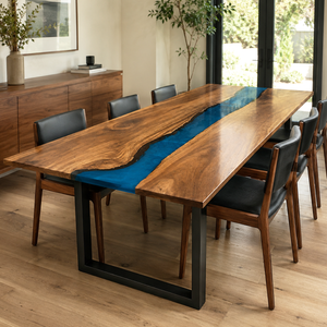 Walnut Blue River Transparent Epoxy Resin Dining Table