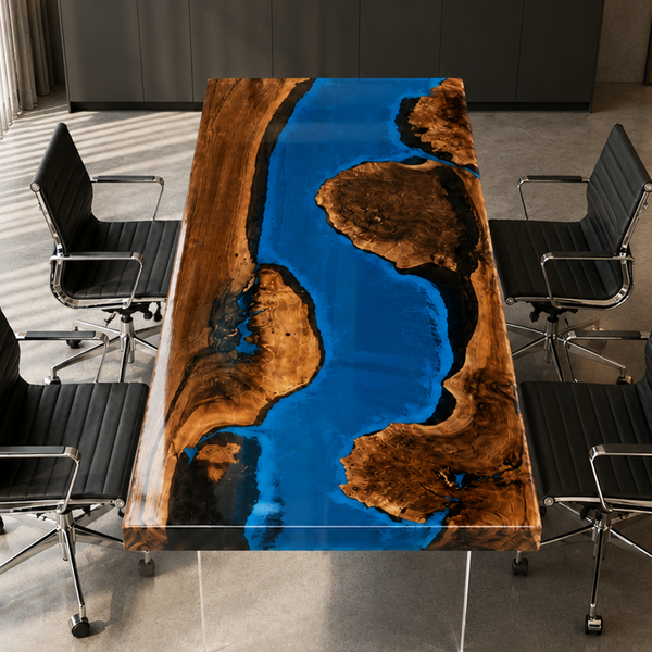 Black Walnut Ocean Blue River Epoxy Resin Conference Table
