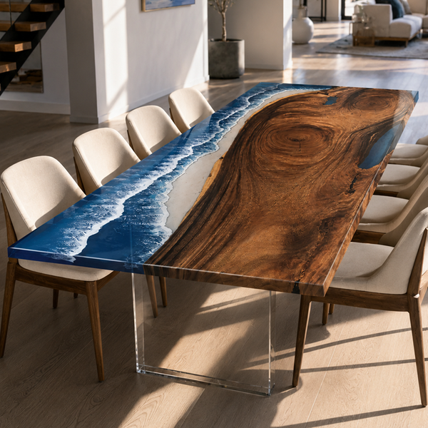 Walnut Ocean Wave Epoxy Resin Dining Table
