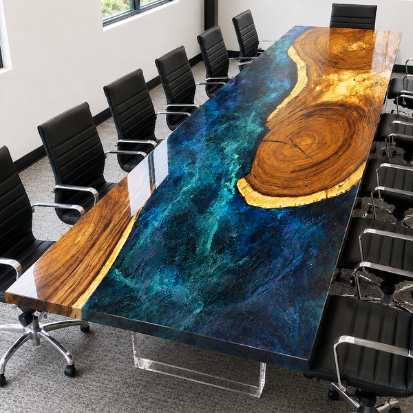 Black Walnut Tree Ring Starry Sky Epoxy Resin Conference Table
