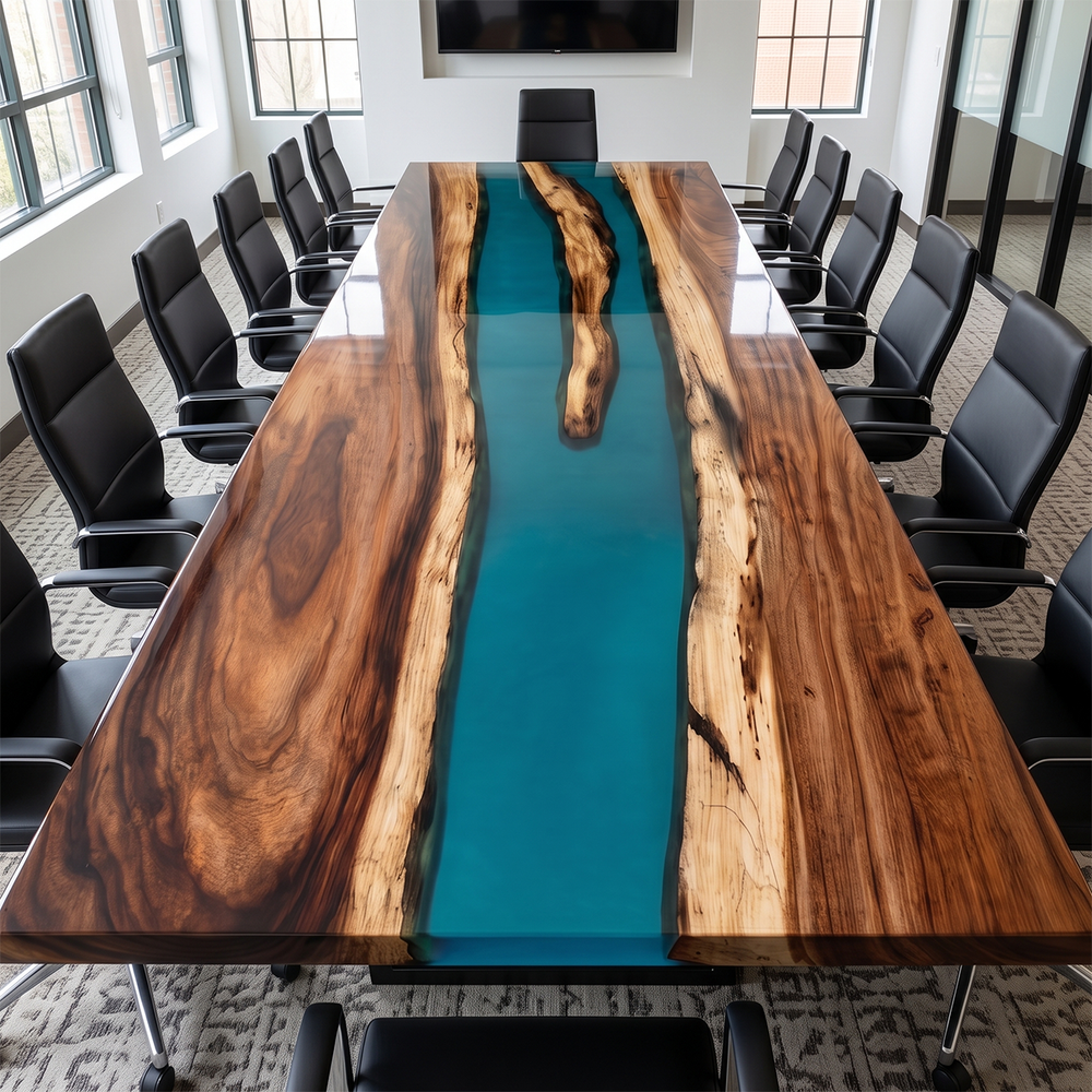 Walnut Wood Blue River Transparent Epoxy Resin Dining Table