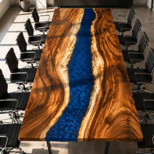 Walnut Swirling River Blue Wave Epoxy Resin Conference Table