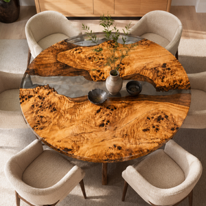 Poplar Clear River Round Epoxy Resin Dining Table
