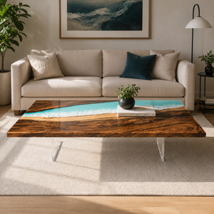 Walnut Ocean Whisper Epoxy Resin Coffee Table