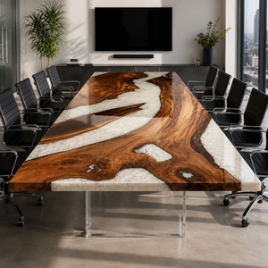 Black Walnut White Pearl River Glossy Epoxy Resin Conference Table