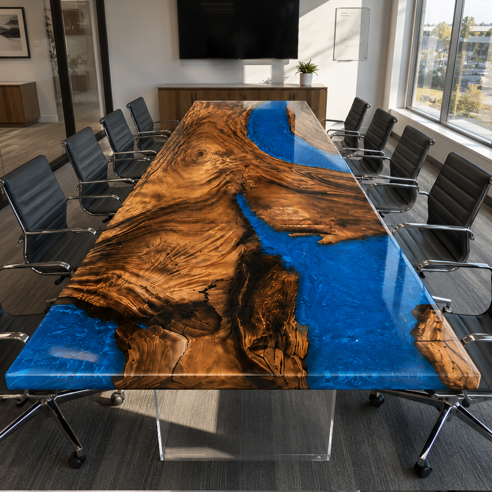 Walnut Deep Ocean Wave Epoxy Resin Conference Table
