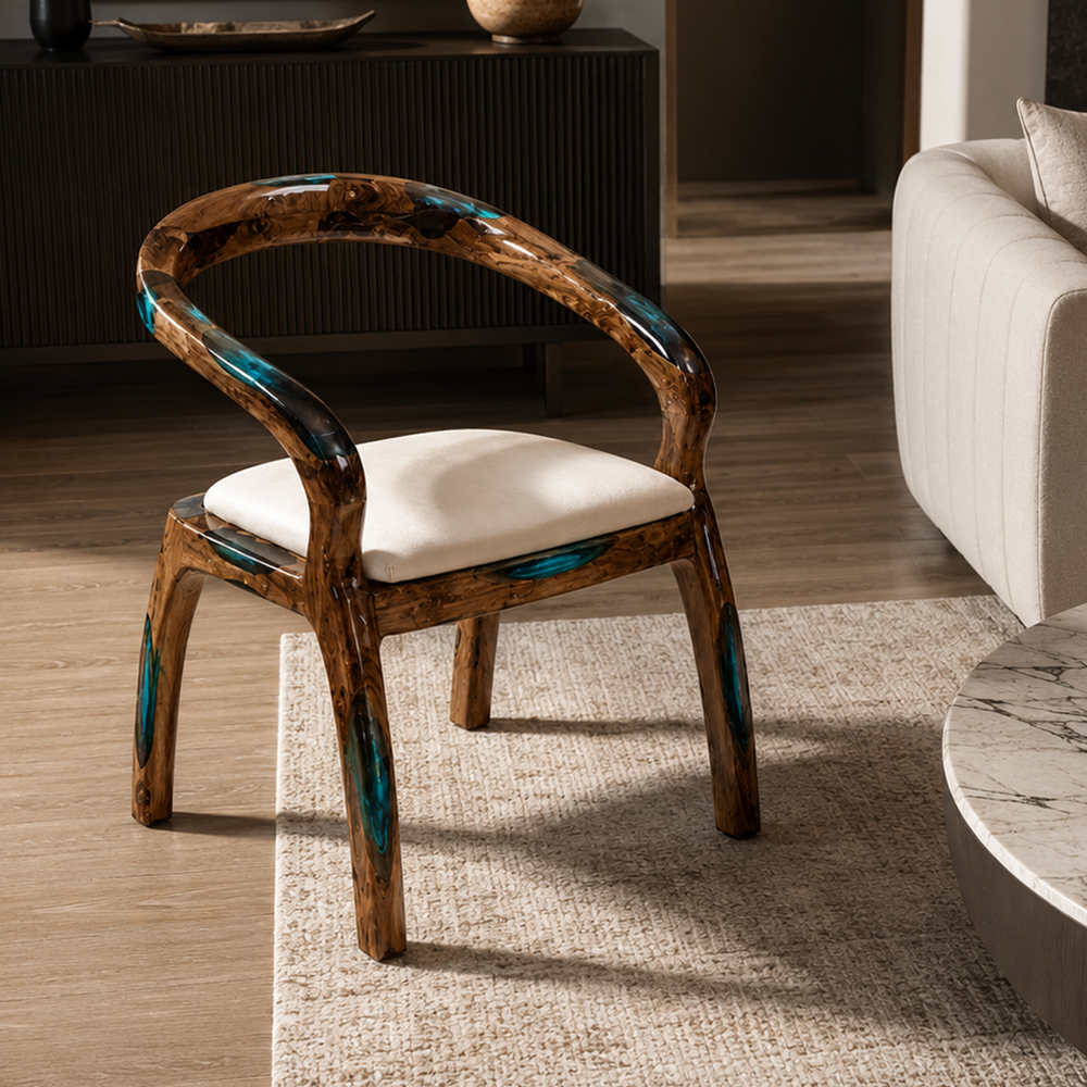 Oceanic Blue Burl Wood Epoxy Resin Chair