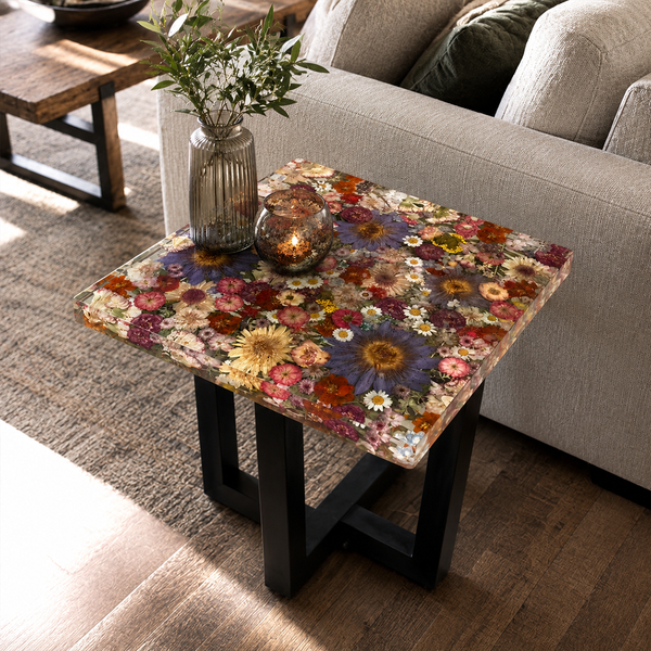 Pure Resin Botanical Meadow Floral Square Side Table